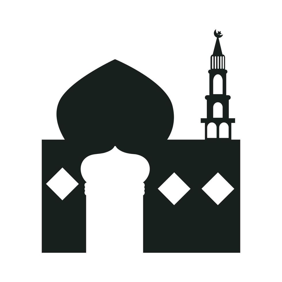 Mosque silhouette for Ramadhan Kareem. Mosque or masjid. Monochrome icons on white background. Muslim worship place symbol. vector