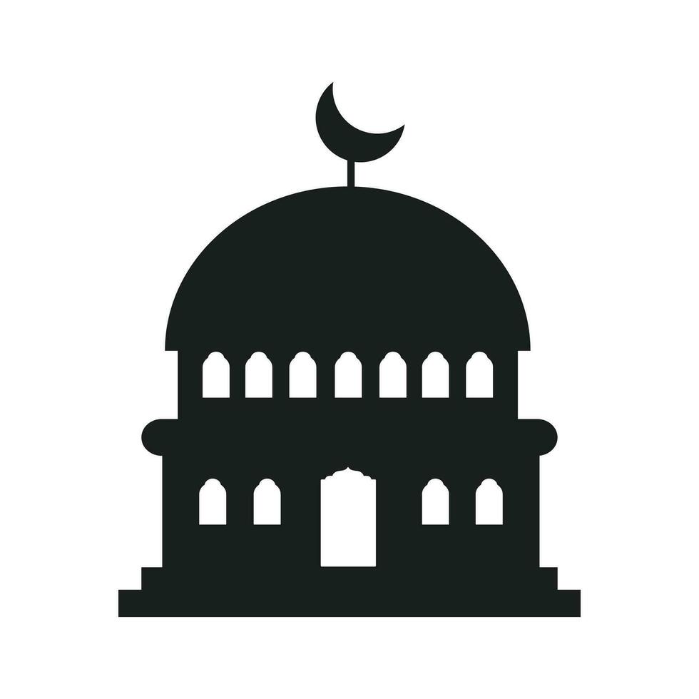 Mosque silhouette for Ramadhan Kareem. Mosque or masjid. Monochrome icons on white background. Muslim worship place symbol. vector