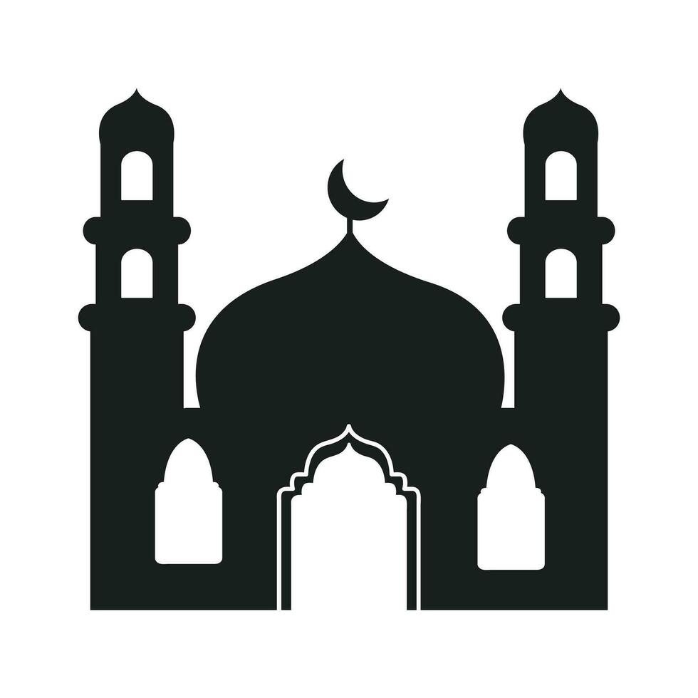Mosque silhouette for Ramadhan Kareem. Mosque or masjid. Monochrome icons on white background. Muslim worship place symbol. vector