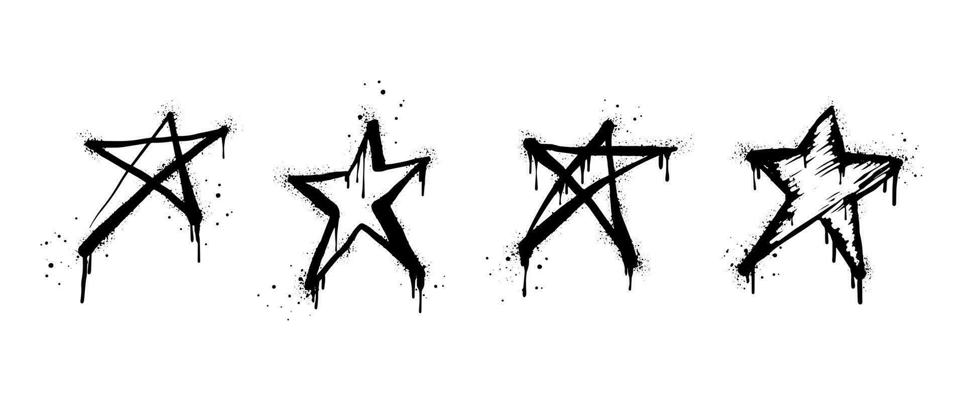 Signo de estrella de graffiti pintado con spray en negro sobre blanco. símbolo de goteo de estrellas. aislado sobre fondo blanco. ilustración vectorial vector