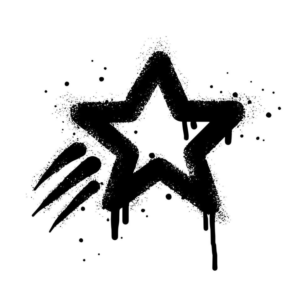 Spray painted graffiti Star sign in black over white. Star drip symbol.  isolated on white background. vector illustration