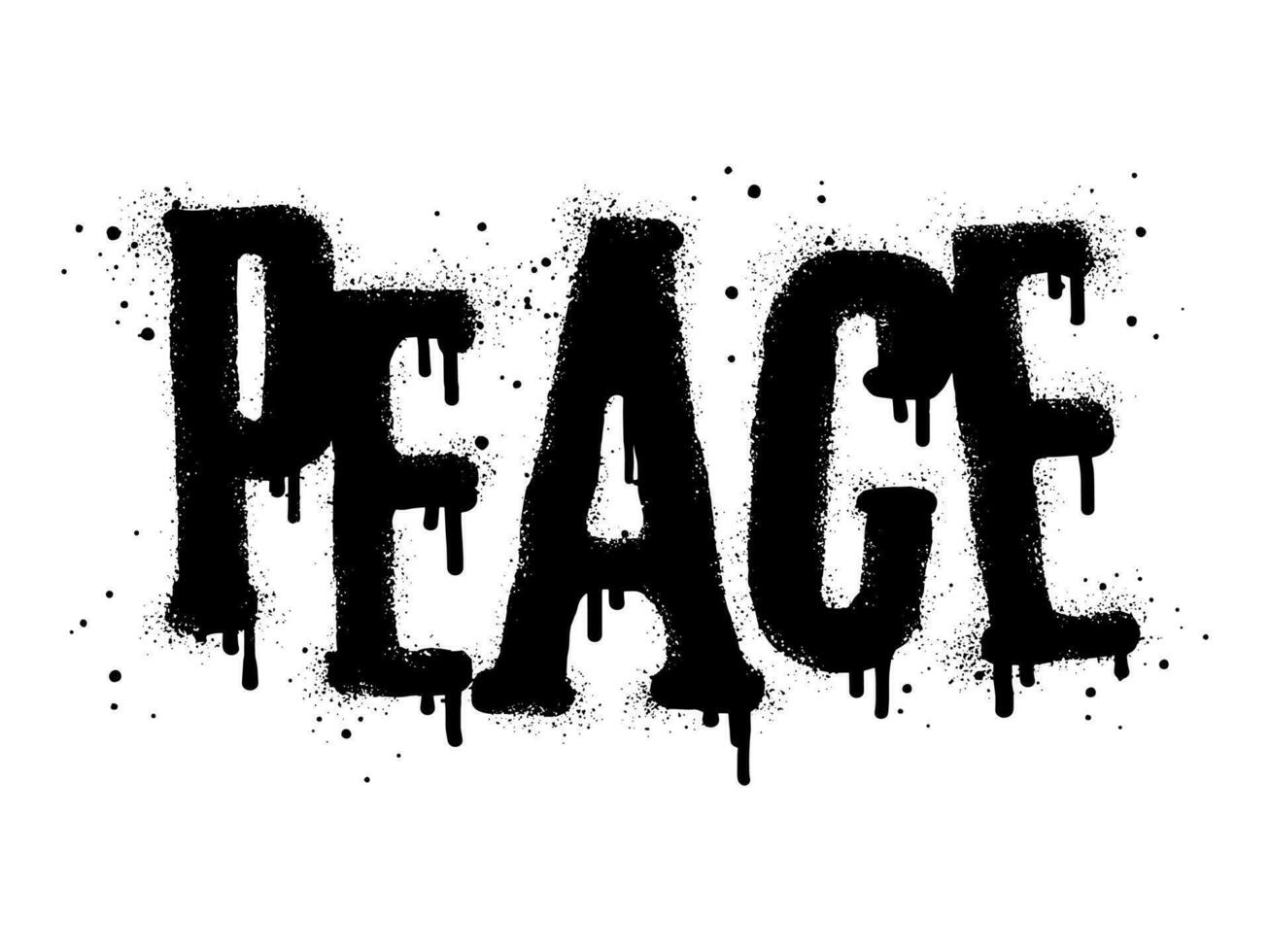 Spray painted graffiti Peace word in black over white. Drops of sprayed Peace words. isolated on white background. vector illustration