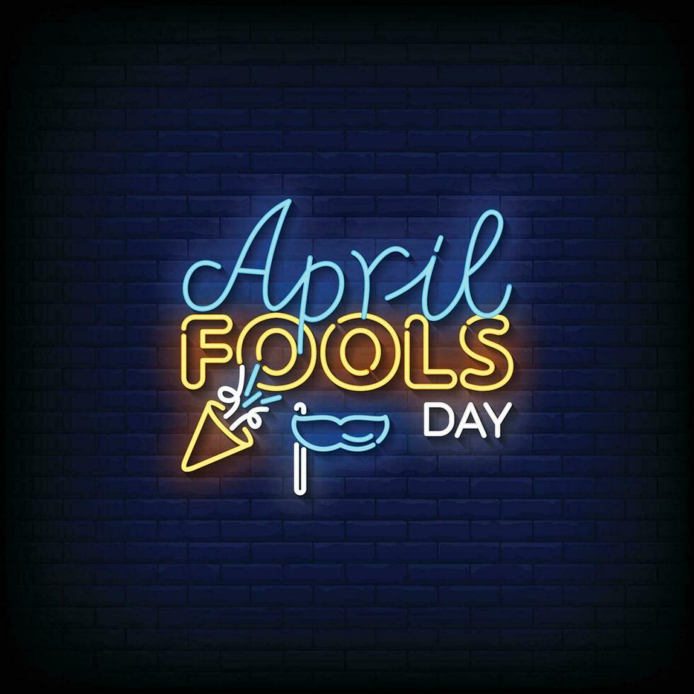 Neon Sign april fools day with brick wall background vector