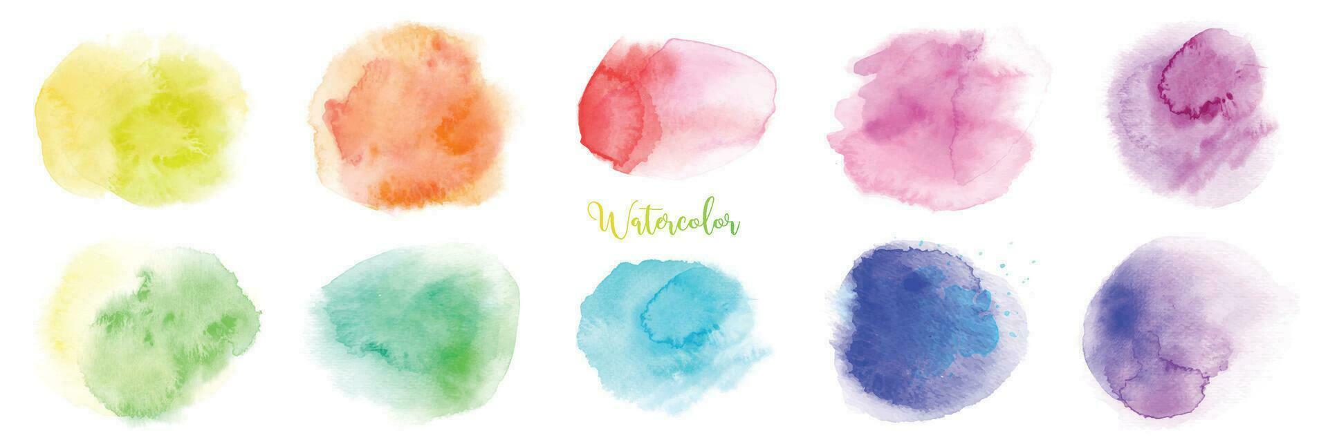 Hand drawn mixed rainbow watercolor paint brush set vector