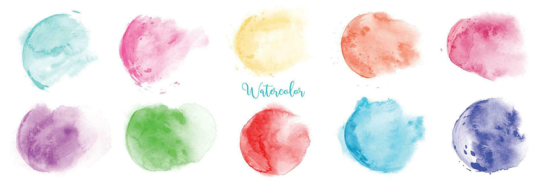 Hand painted rainbow stain watercolor brush set vector