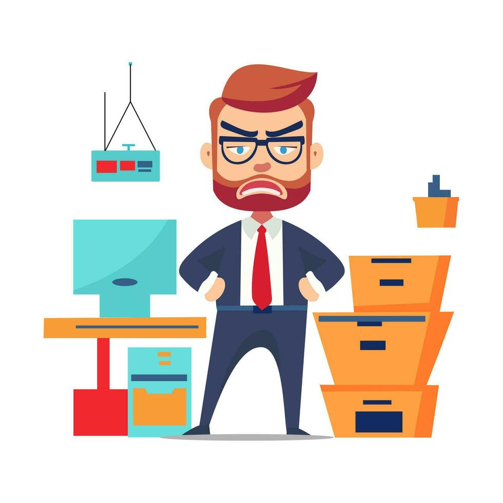 Angry and exasperated employee, character illustration vector