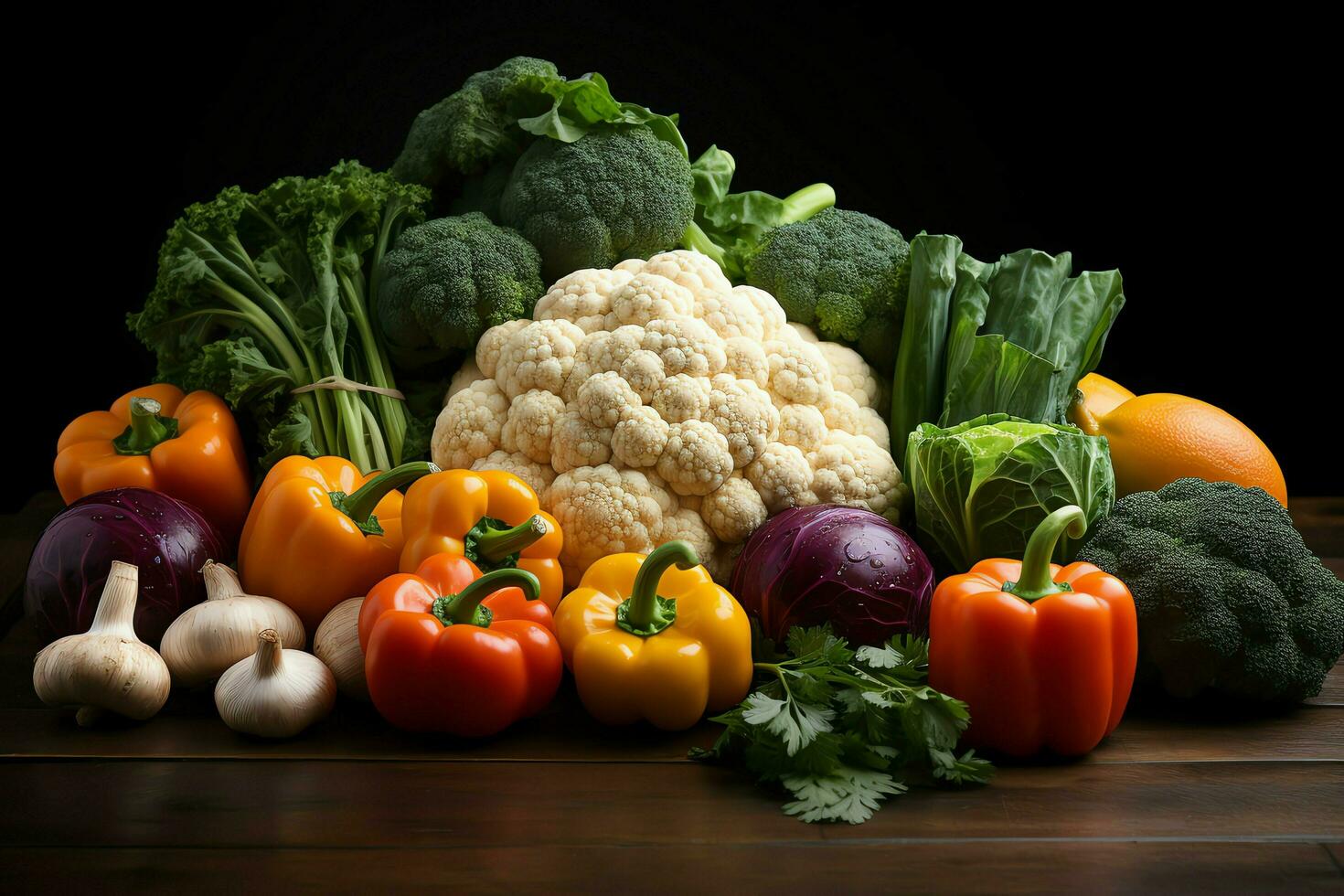 Collection mix fresh vegetables and fruits for a salad. Healthy diet concept and vegetables food by AI Generated photo