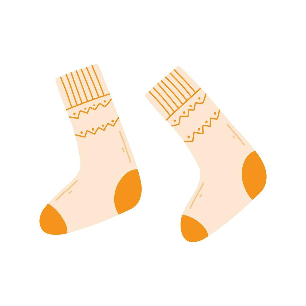 A pair of warm socks in a flat style. Vector illustration. Socks isolated on white background.