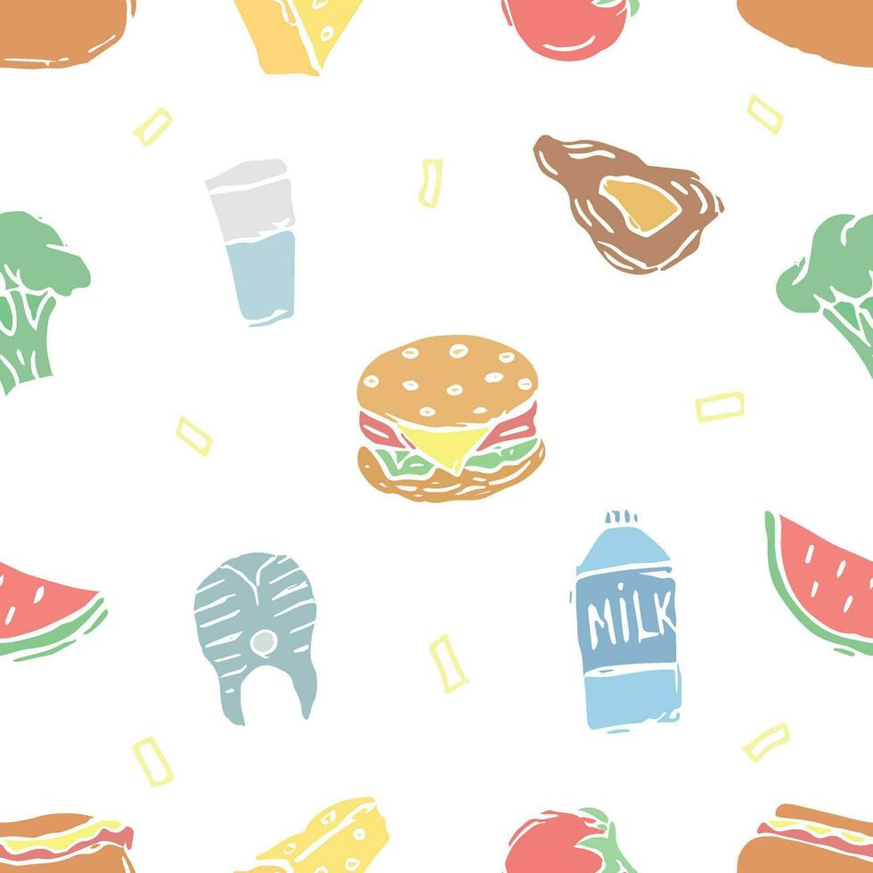 Seamless food pattern. Colored food background vector