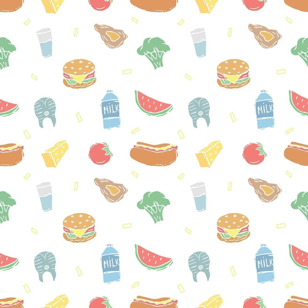 Seamless food pattern. Colored food background vector