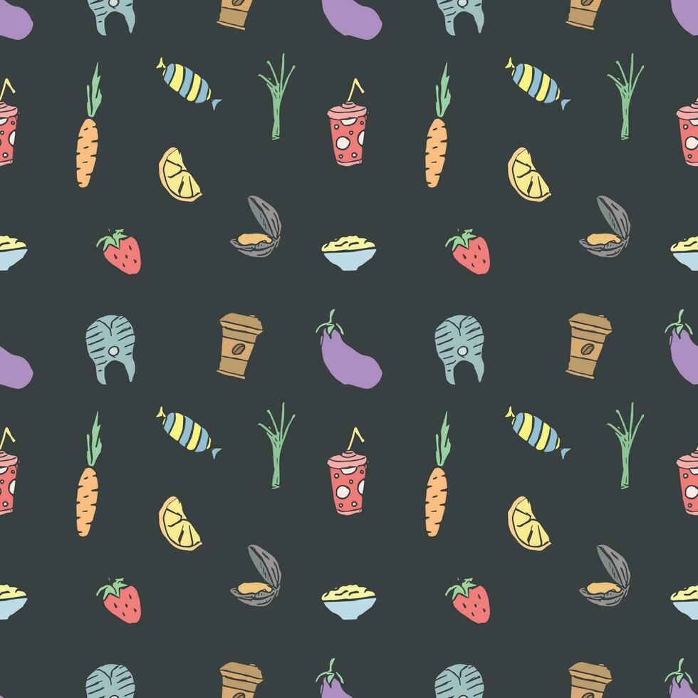 Seamless food pattern. Colored food background vector