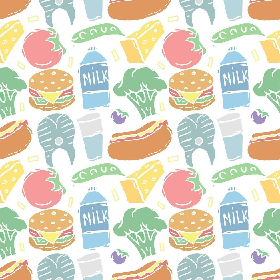 Seamless food pattern. Colored food background vector