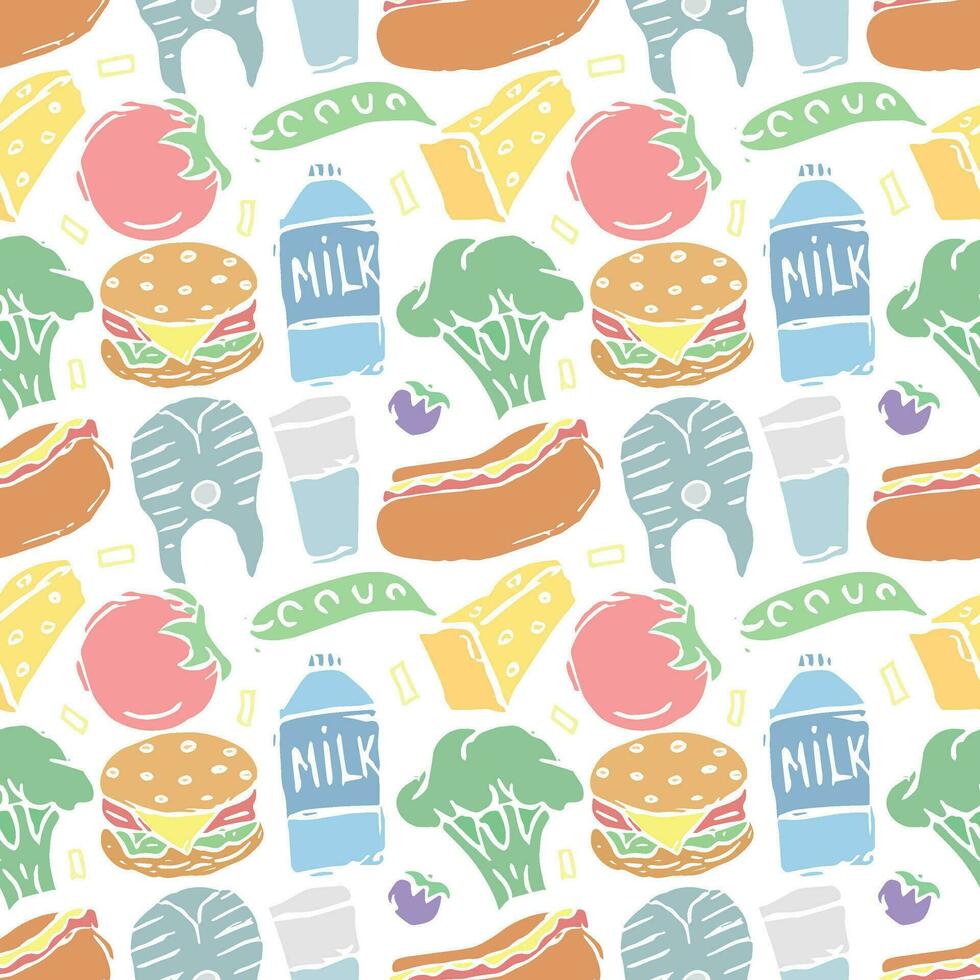 Seamless food pattern. Colored food background vector