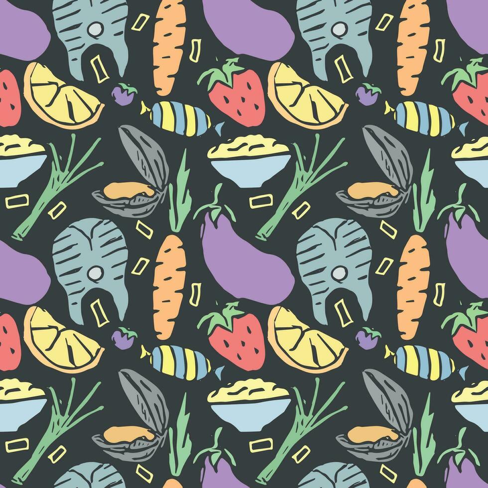 Seamless food pattern. Colored food background vector