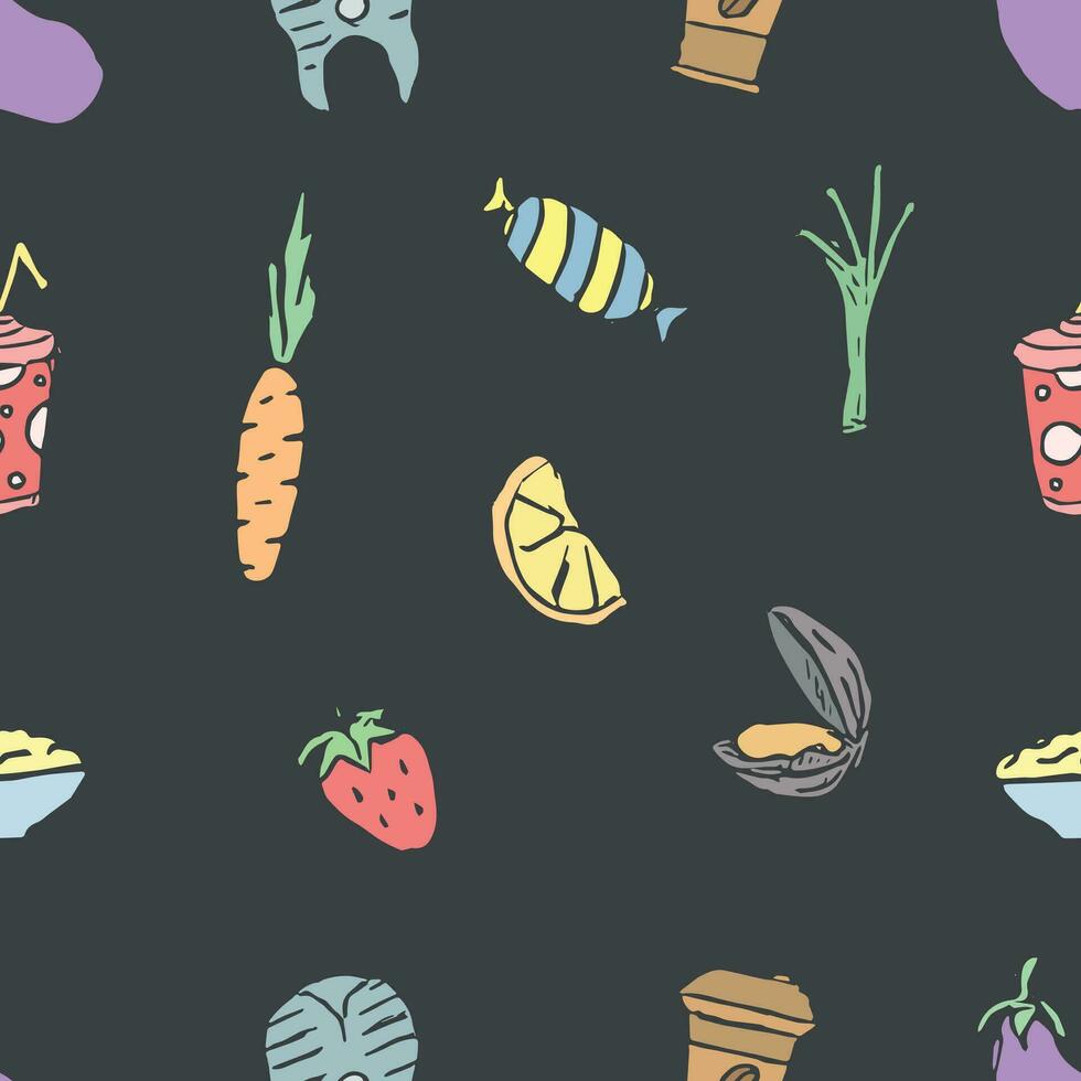 Seamless food pattern. Colored food background vector