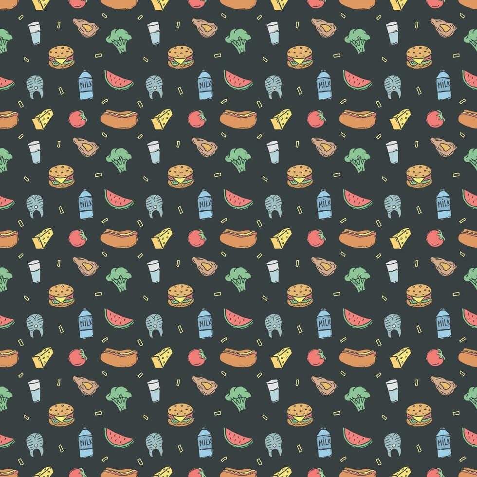 Seamless food pattern. Colored food background vector