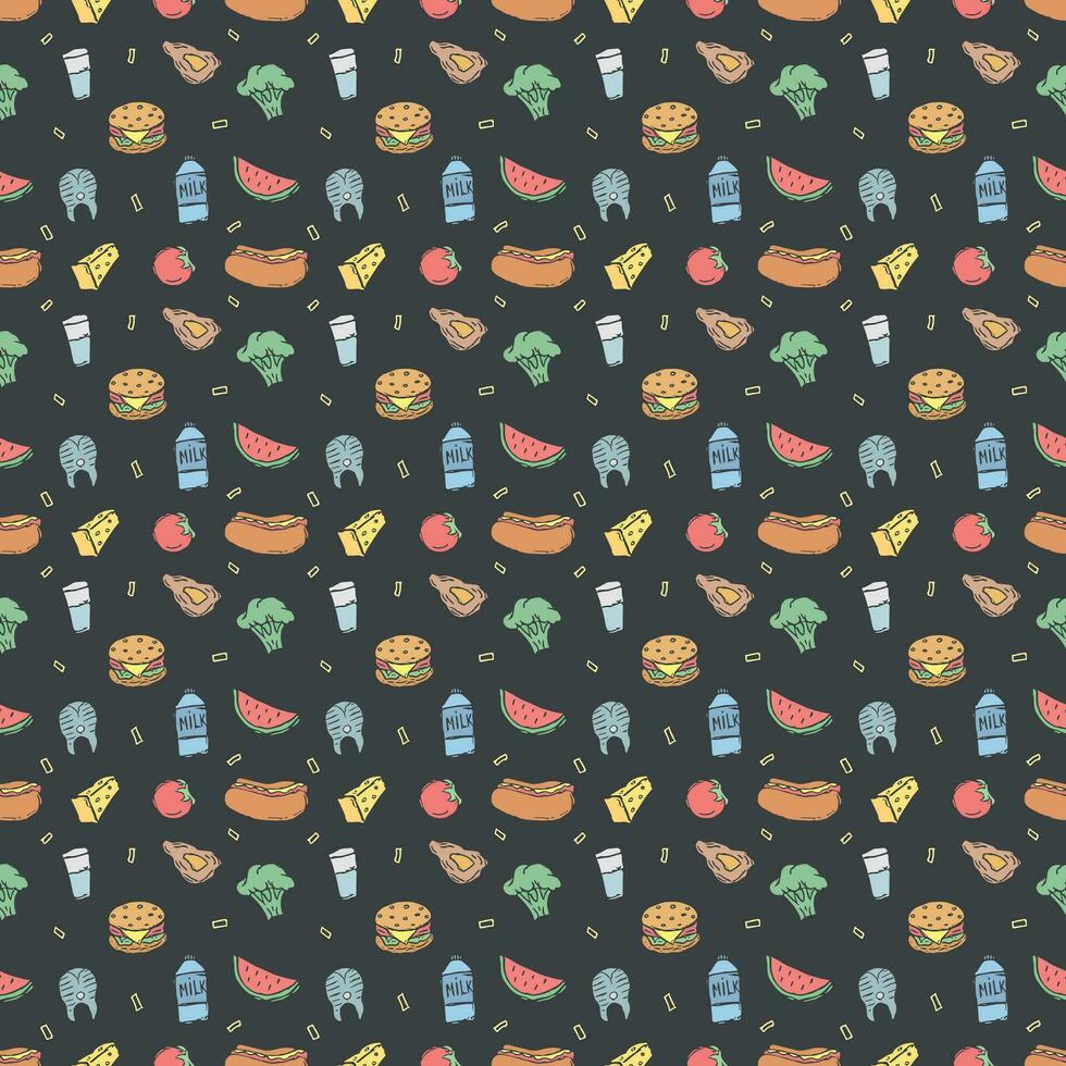 Seamless food pattern. Colored food background vector