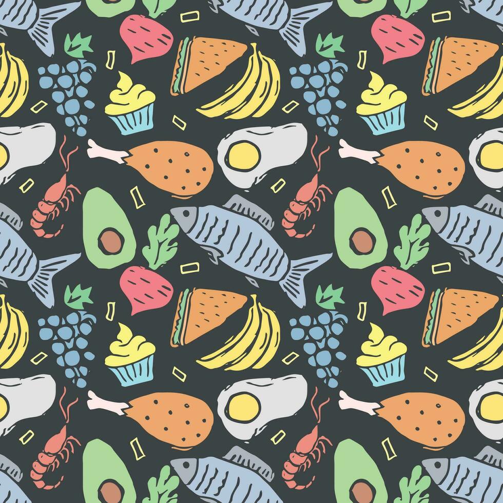 Seamless food pattern. Colored food background vector