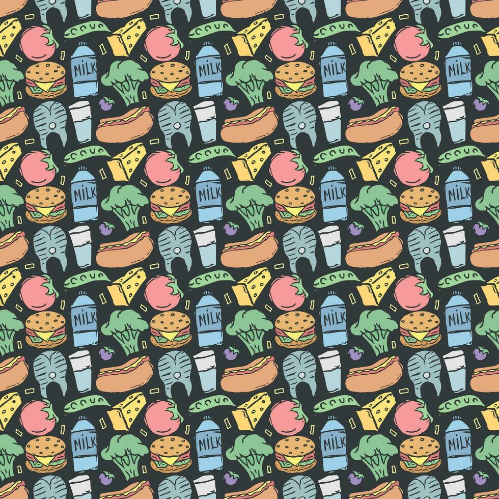 Seamless food pattern. Colored food background vector