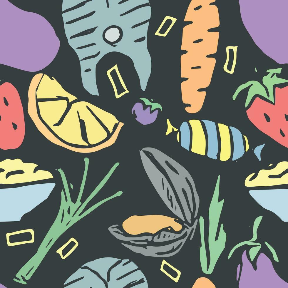 Seamless food pattern. Colored food background vector