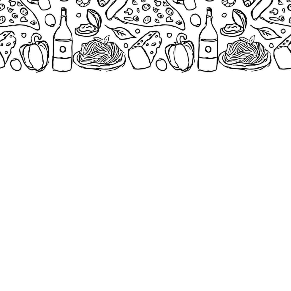 Italian food frame with place for text. Doodle italian food background vector