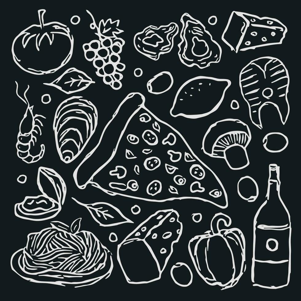 Italian food icons. Drawn food background vector