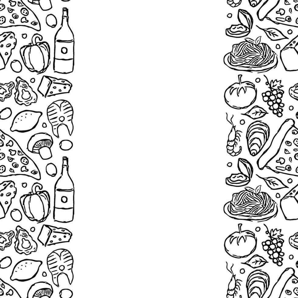 Italian food frame with place for text. Doodle italian food background vector