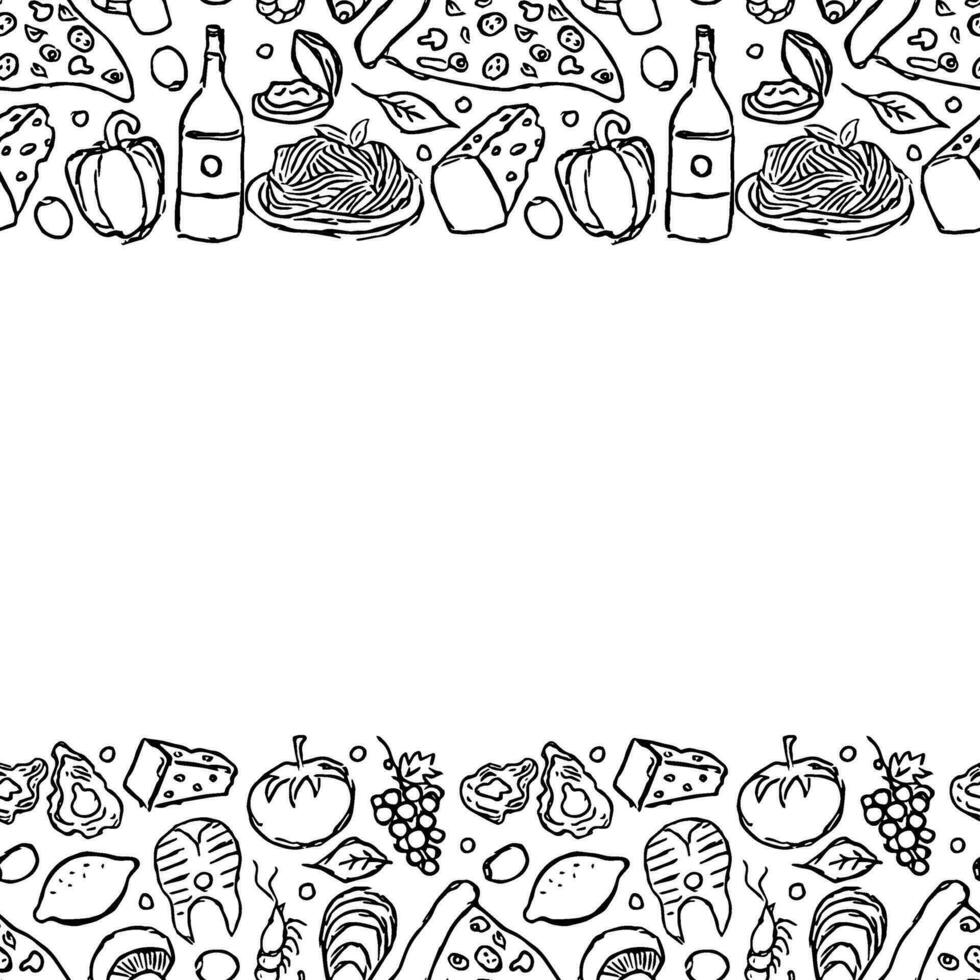 Italian food frame with place for text. Doodle italian food background vector