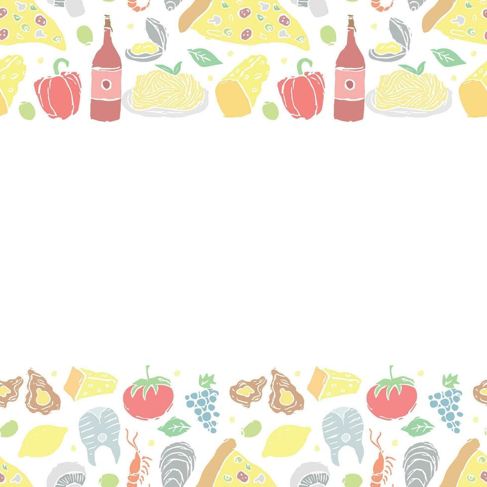 Italian food frame with place for text. Doodle italian food background vector