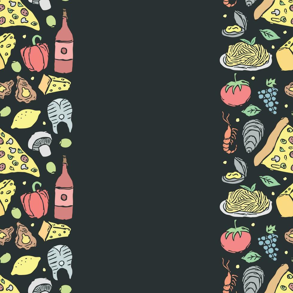 Italian food frame with place for text. Doodle italian food background vector