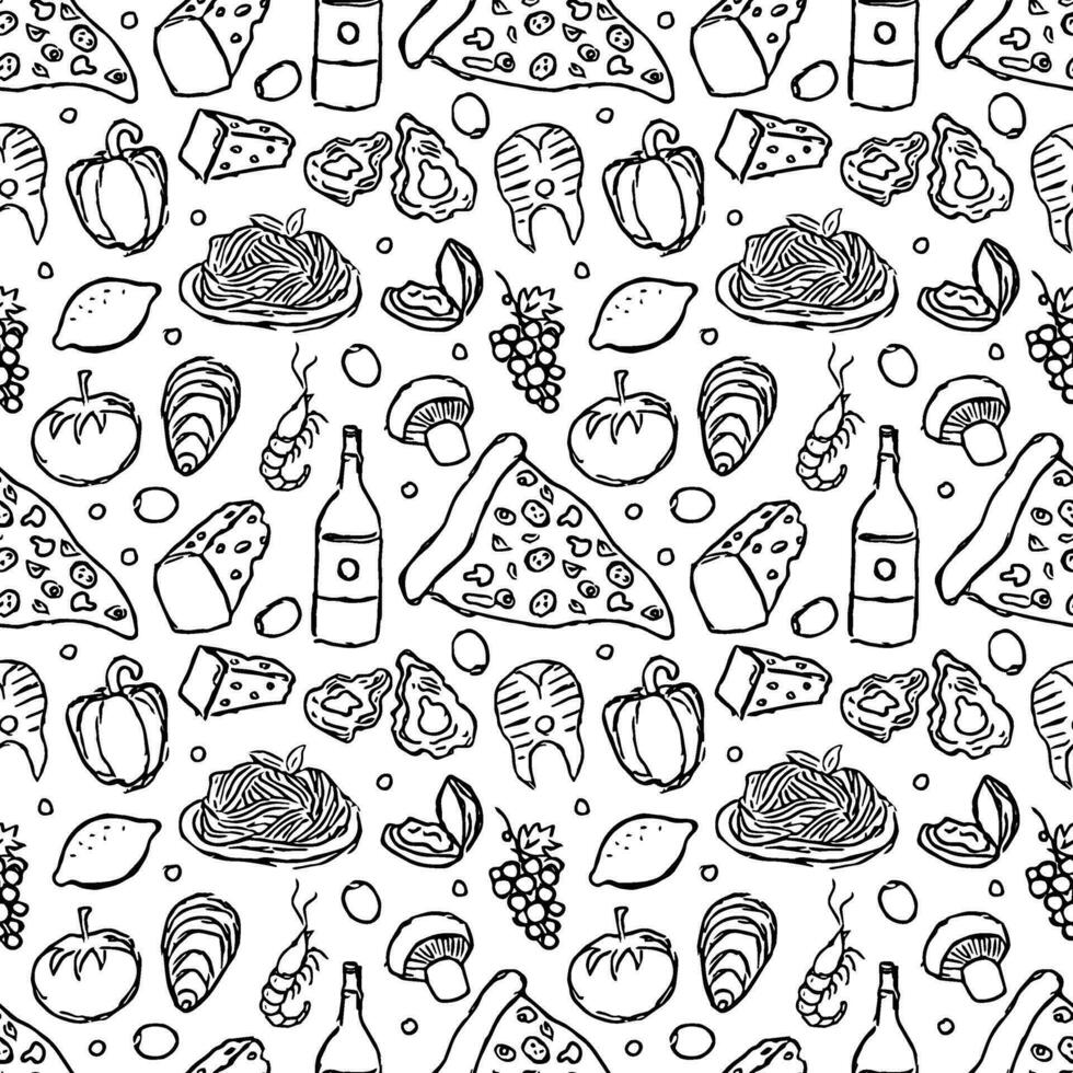 Italian food pattern. Seamless italian food background vector