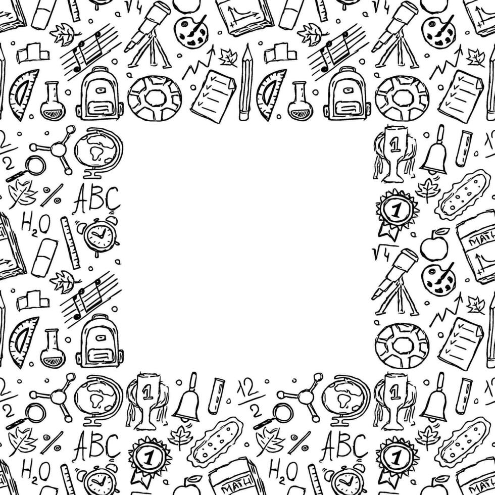 School frame. Back to school. Doodle school background. Seamless education vector illustration