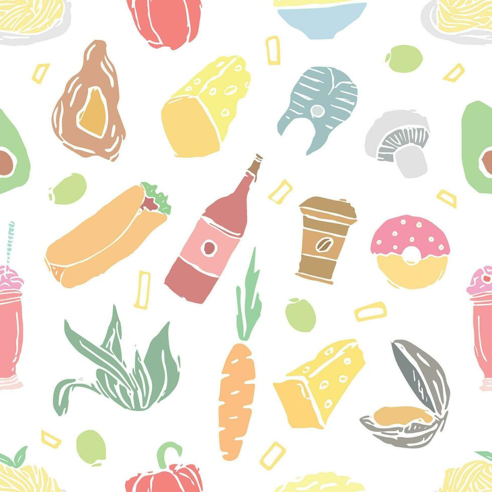 Seamless food pattern. Drawn food background vector