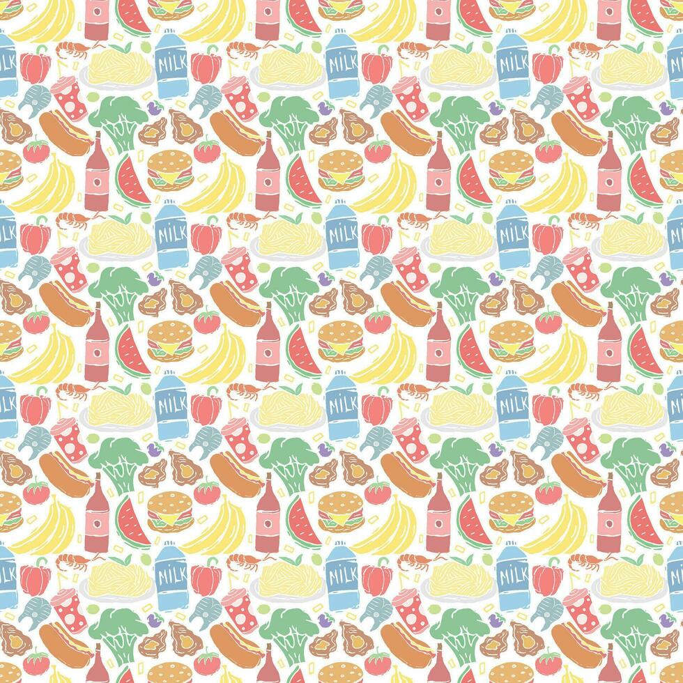 Seamless food pattern. Drawn food background vector
