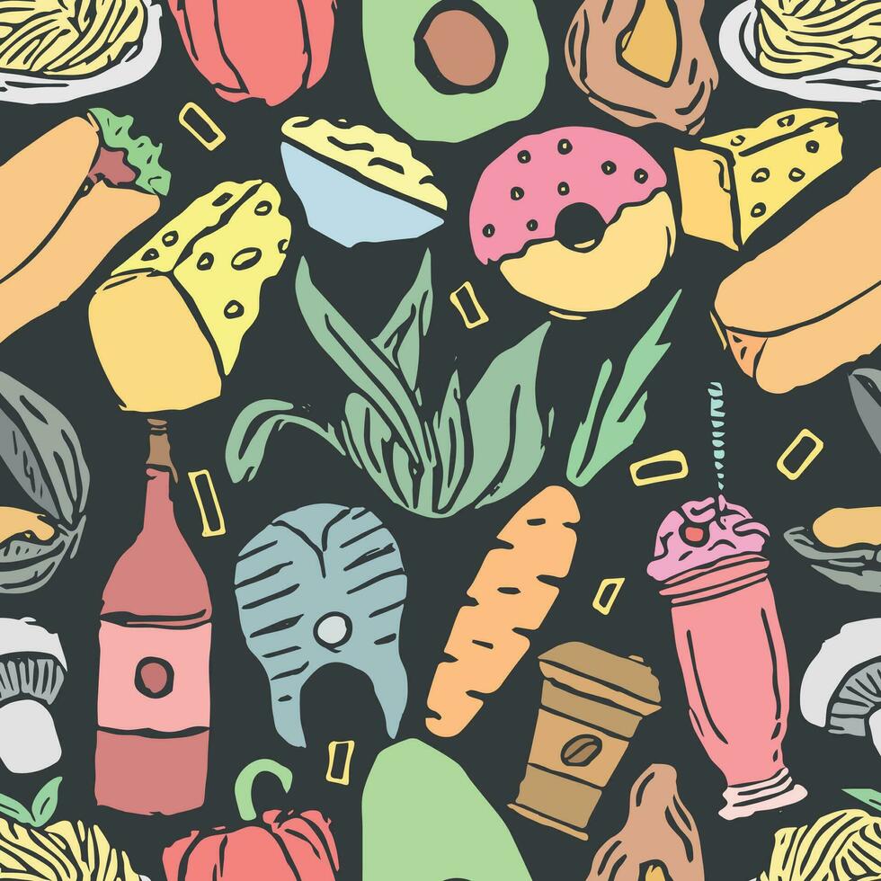 Seamless food pattern. Drawn food background vector