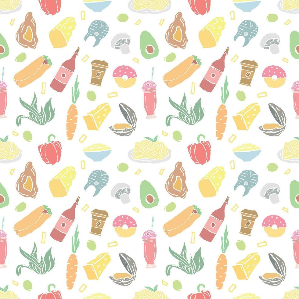 Seamless food pattern. Drawn food background vector
