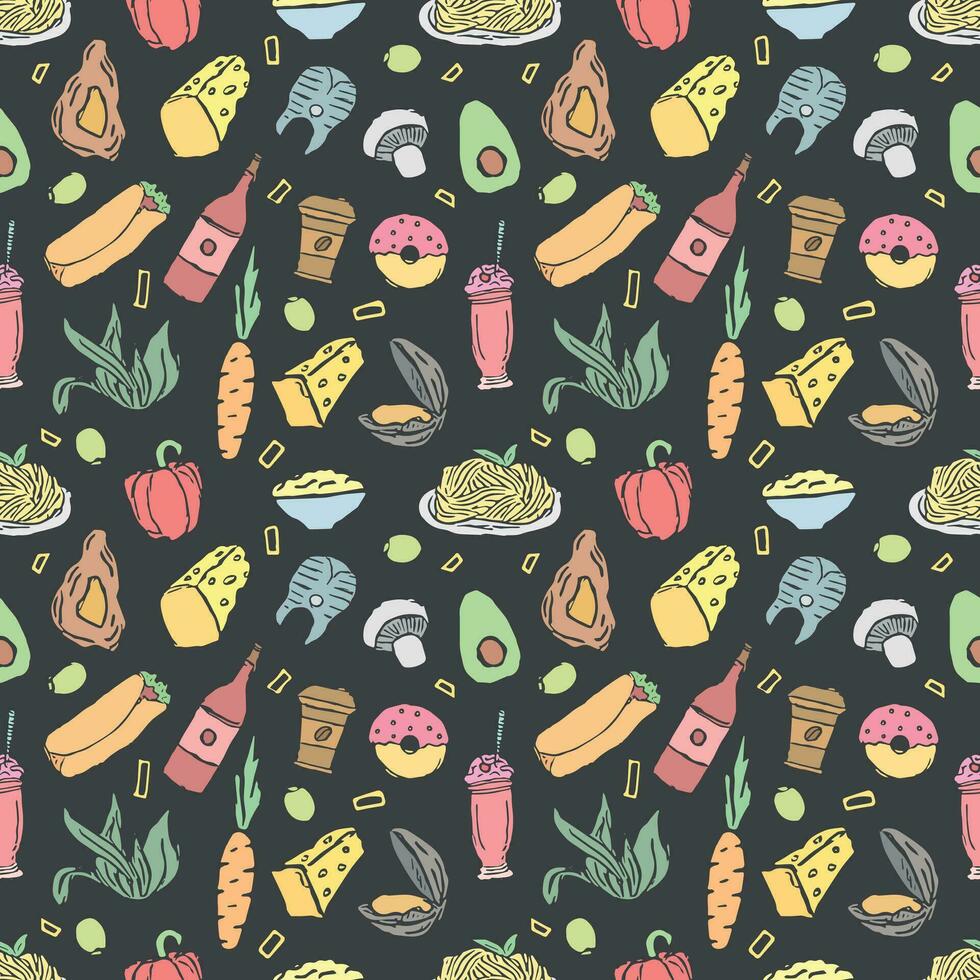 Seamless food pattern. Drawn food background vector
