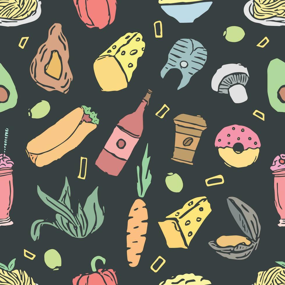 Seamless food pattern. Drawn food background vector