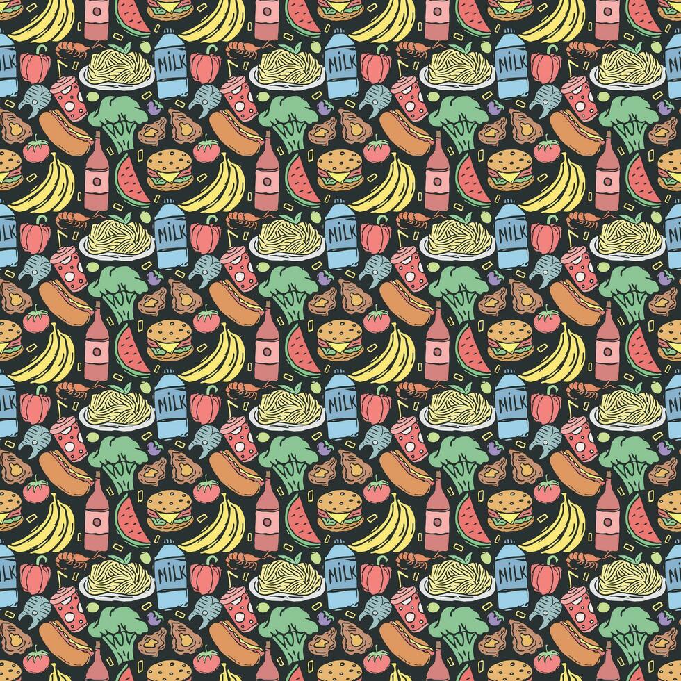 Seamless food pattern. Drawn food background vector