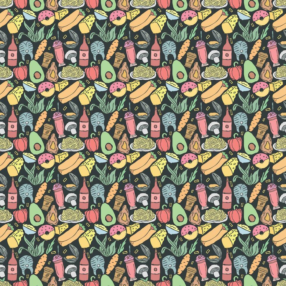 Seamless food pattern. Drawn food background vector