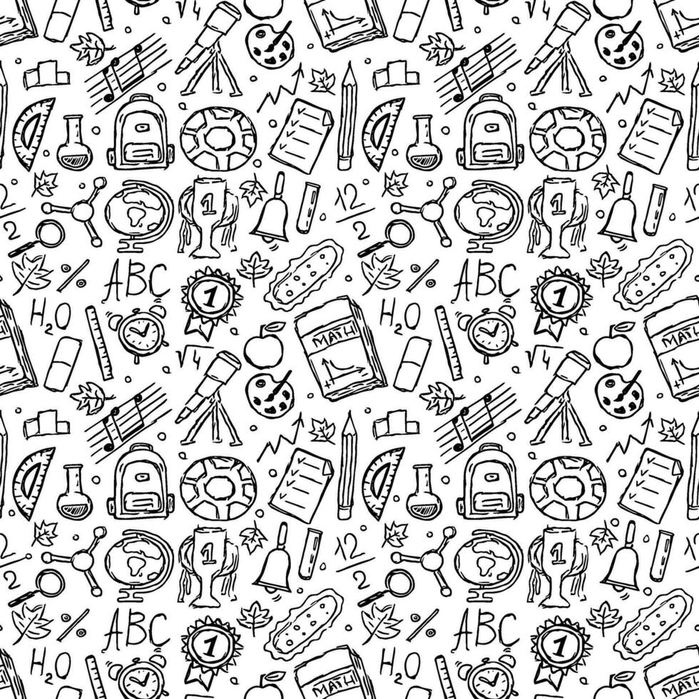 School pattern. Back to school. Doodle school background. Seamless education vector illustration