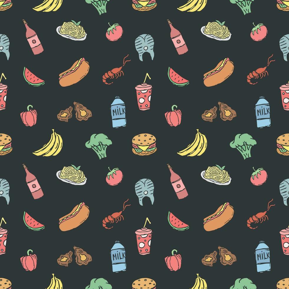 Seamless food pattern. Drawn food background vector