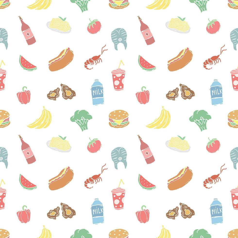 Seamless food pattern. Drawn food background vector