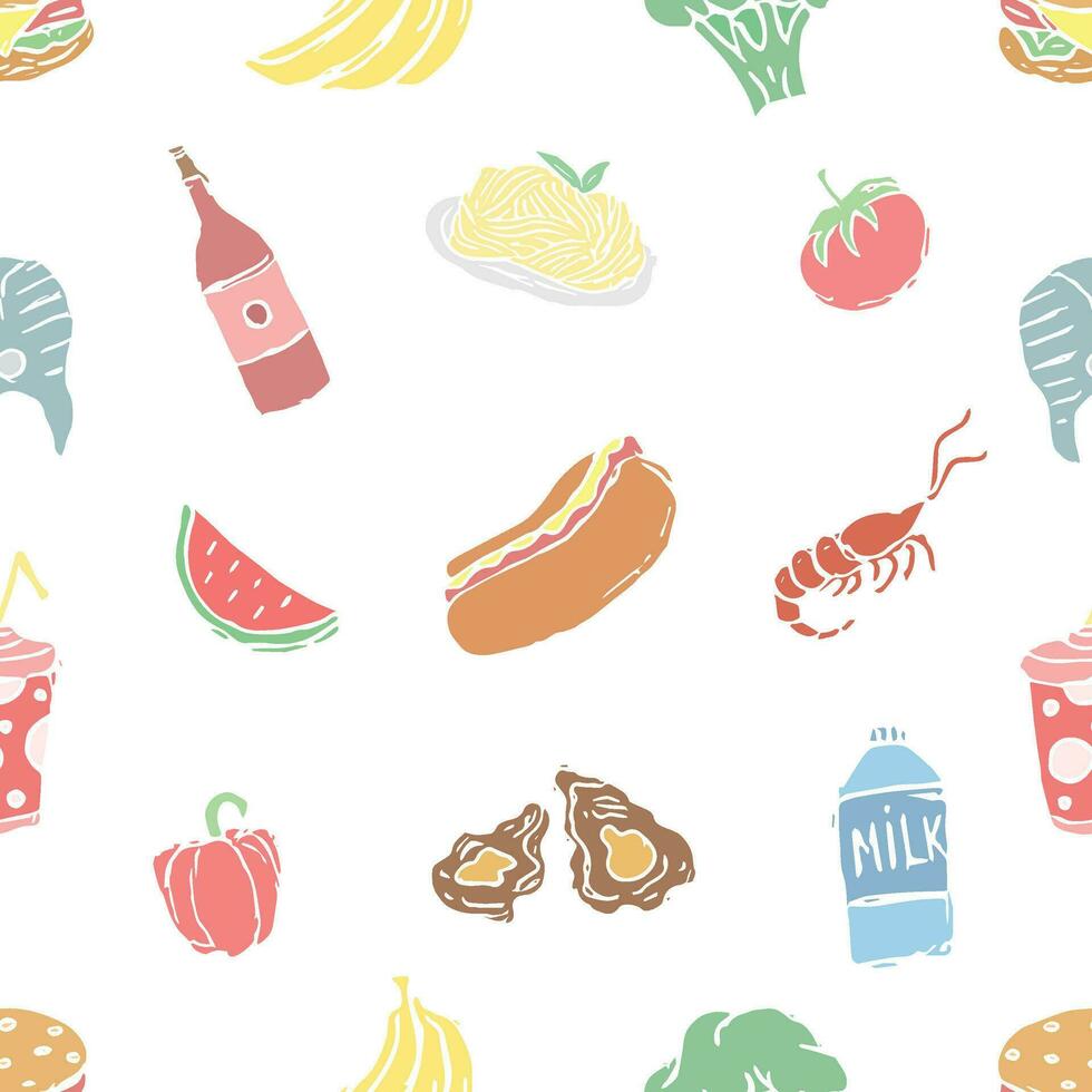 Seamless food pattern. Drawn food background vector