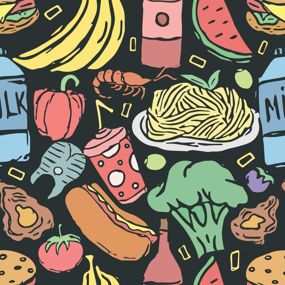 Seamless food pattern. Drawn food background vector