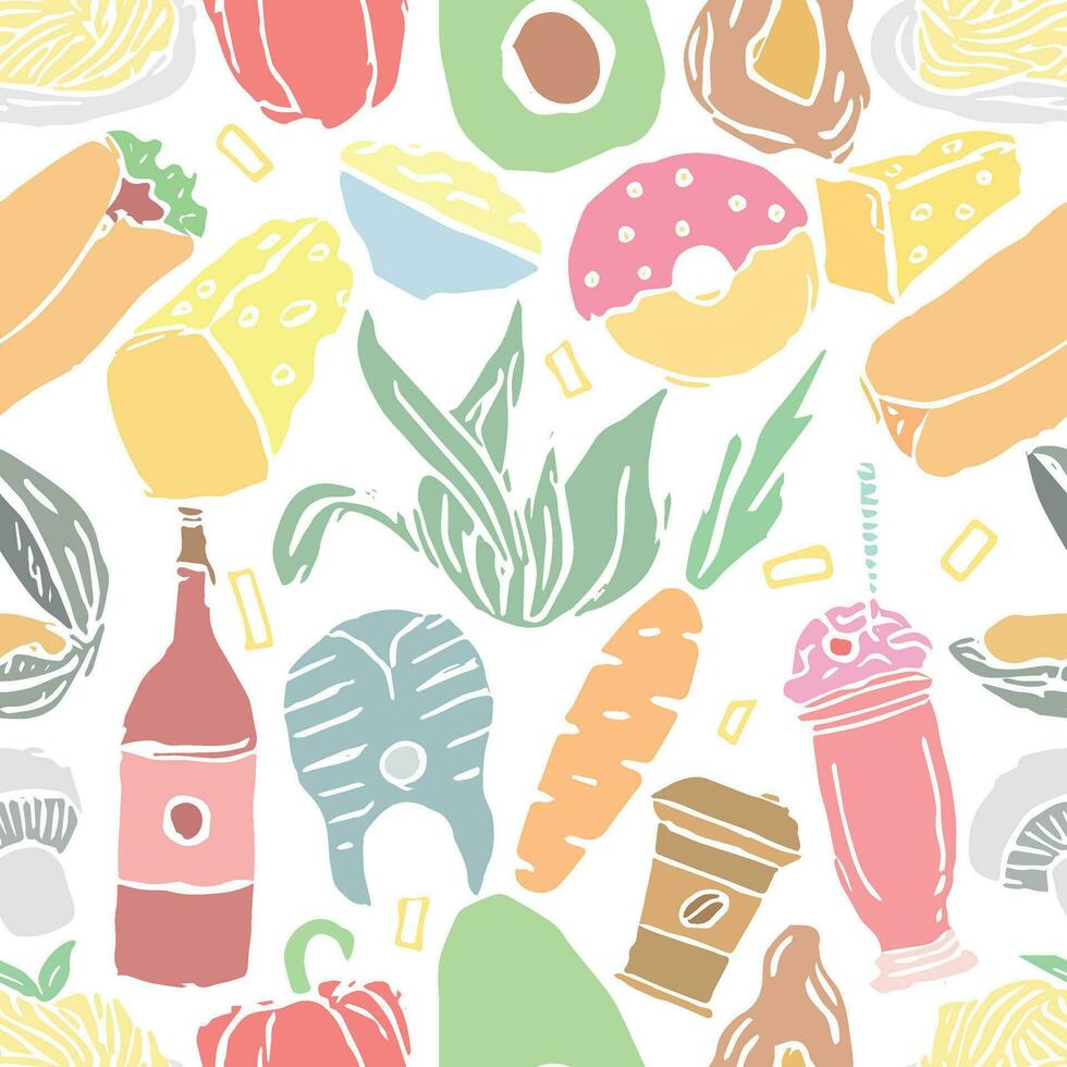 Seamless food pattern. Drawn food background vector