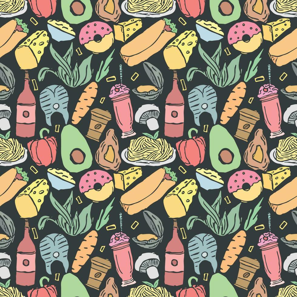 Seamless food pattern. Drawn food background vector