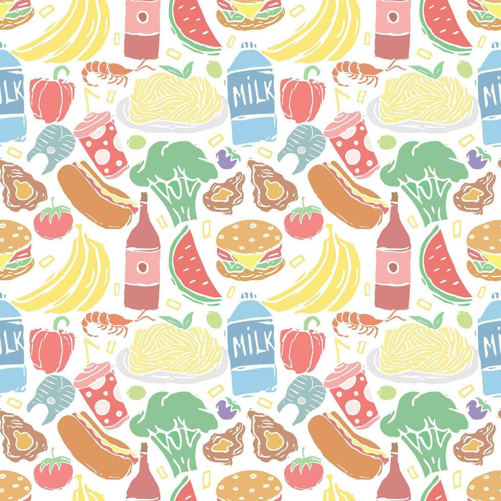 Seamless food pattern. Drawn food background vector