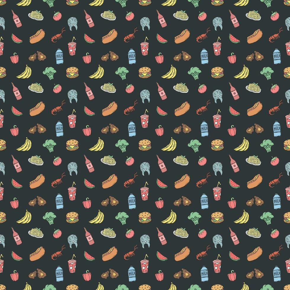 Seamless food pattern. Drawn food background vector