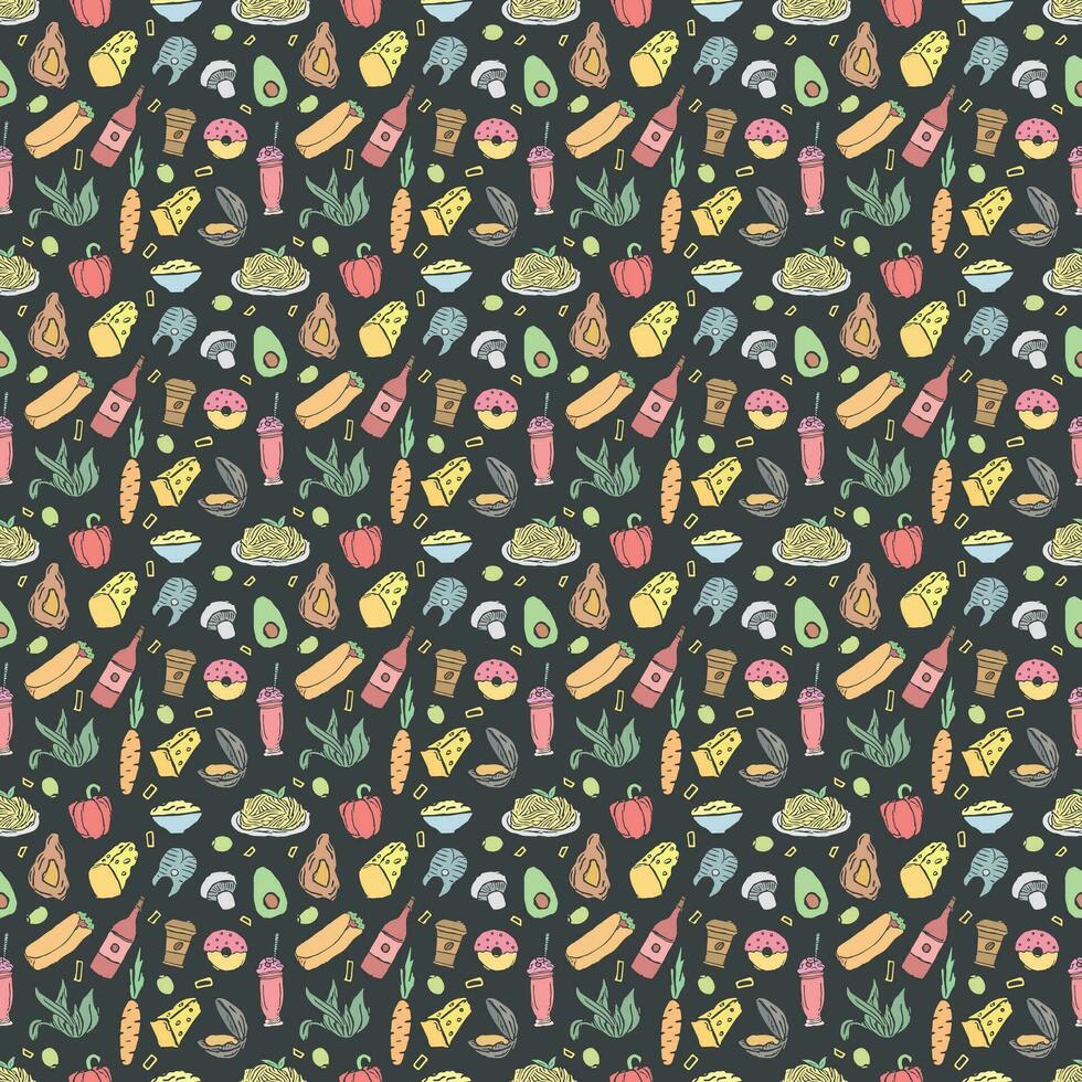 Seamless food pattern. Drawn food background vector